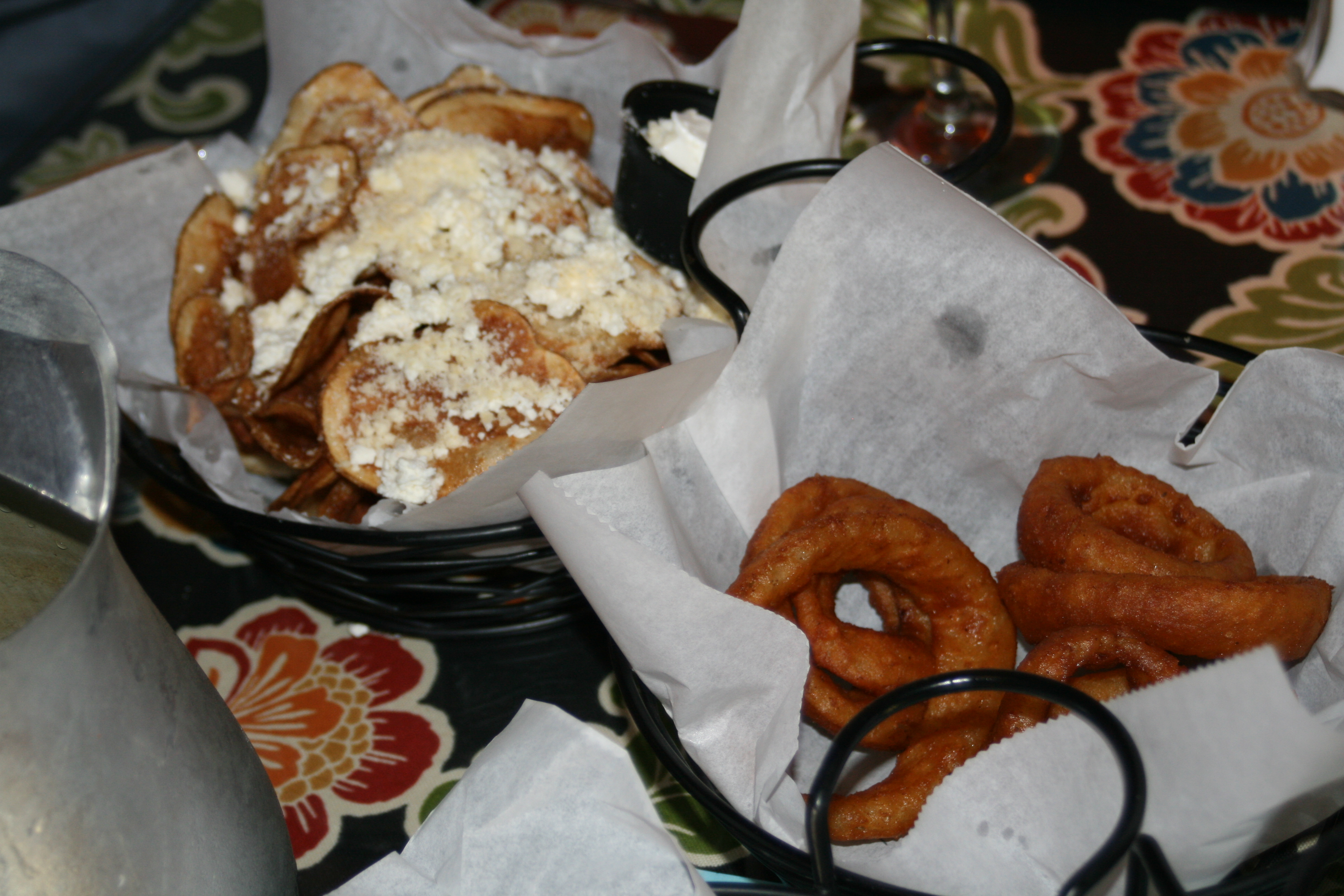 Chips and onion rings prepared in high oleic soybean oil at Greek Garden in Findlay, OH.